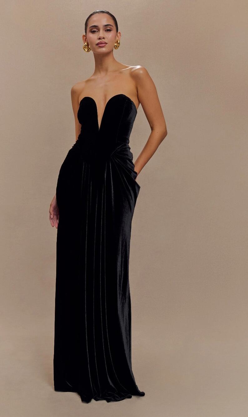 Meshki Women's Black Paige Velvet Maxi Dress Formal Gown Size XX-Small
